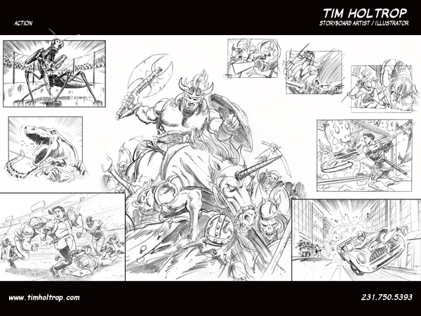 Art samples by storyboard artist, Tim Holtrop -- action