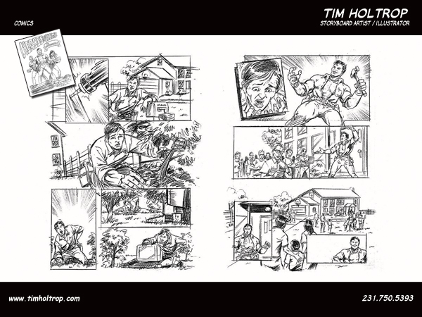 Art samples by storyboard artist, Tim Holtrop -- comic book